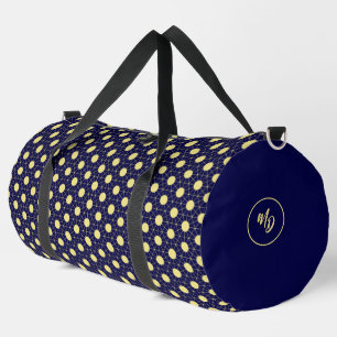 Elegant Navy and Gold Geometric Tile Pattern Duffle Bag