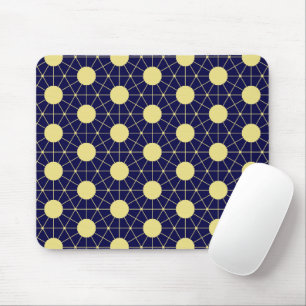 Elegant Navy and Gold Geometric Tile Pattern Mouse Mat
