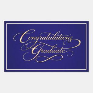 Elegant Navy and Gold Graduation Congratulations Rectangular Sticker