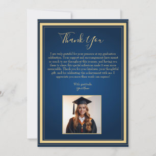 Elegant Navy and Gold Graduation Thank You Card