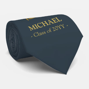 Elegant navy and gold personalised graduation tie