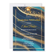Elegant Navy and Gold Photo Graduation Invitation