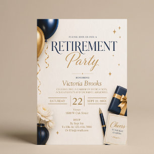 Elegant Navy and Gold Retirement Party  Invitation