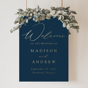 Elegant Navy and Gold Script Wedding Welcome Foil Prints