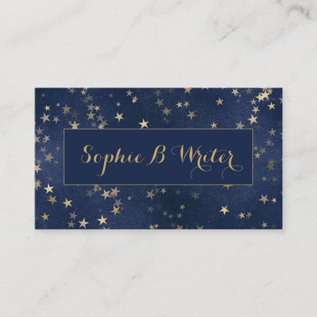 Elegant Navy and Gold Starry Authors Writers Business Card (Front)