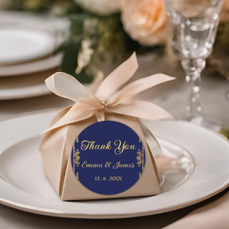 Elegant Navy  and Gold Thank You Wedding Favour  Classic Round Sticker