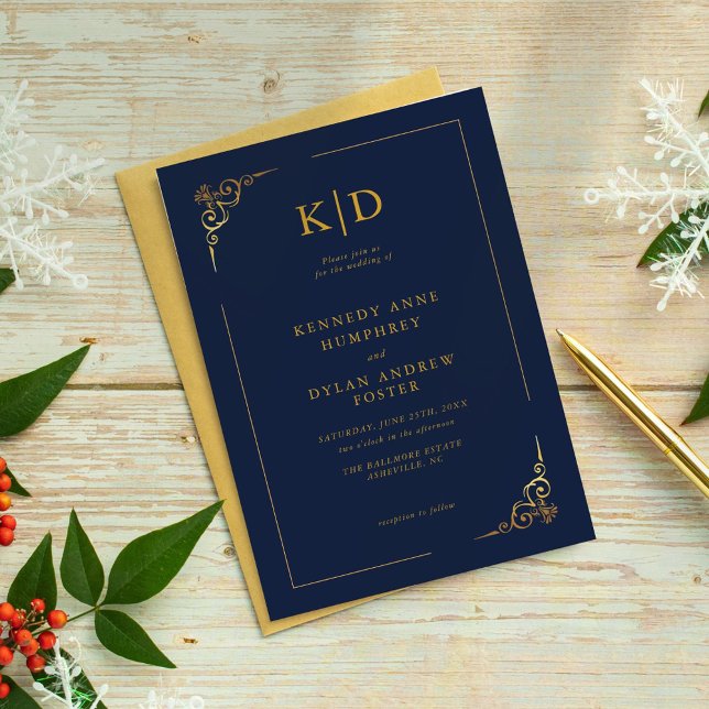 Elegant Navy and Gold Wedding Invitation (Creator Uploaded)
