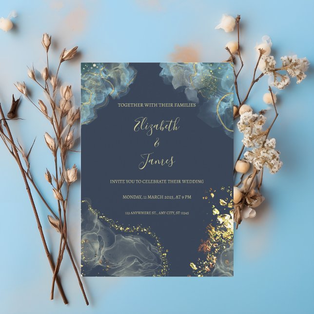 Elegant Navy and Gold Wedding Invitation (Creator Uploaded)