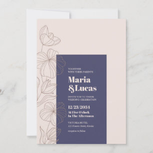 Elegant navy and ivory bold typography wedding  invitation