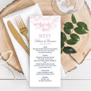 Elegant Navy and Pink Floral Peony Wedding Menu
