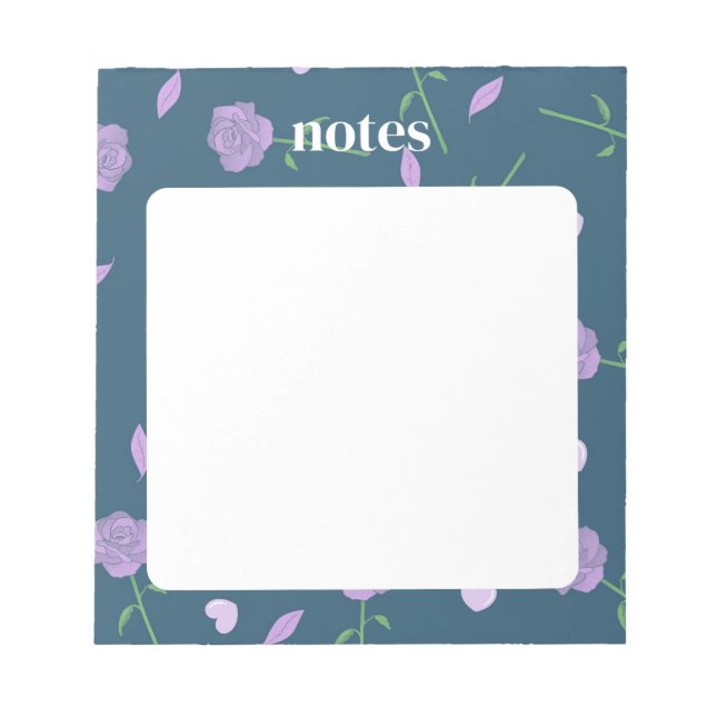 Elegant Navy and Purple Rose Pattern Notepad (Front)