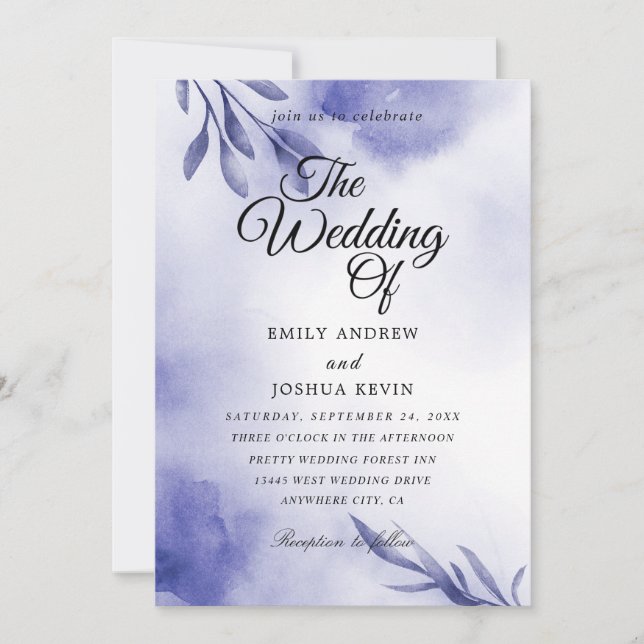 Elegant navy and purple wedding invitations (Front)