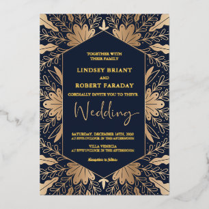 Elegant navy and real gold foil script lettering f