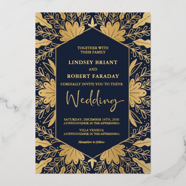 Elegant navy and real gold foil script lettering f (Front)