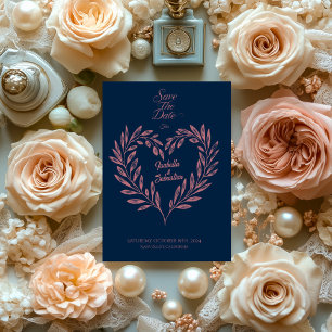 Elegant Navy and Rose Gold Heart Save the Date Invitation