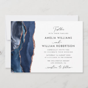 elegant navy and rose gold wedding invitation