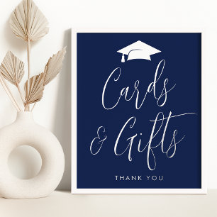 Elegant Navy and Silver Graduation Cards and Gifts Foil Prints