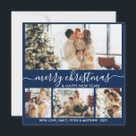 Elegant Navy and White 4 Photo Collage Christmas Holiday Card<br><div class="desc">Elegant Calligraphy Minimalist Navy and White 4 Photo Collage Merry Christmas Script Holiday Card. This festive, minimalist, whimsical four (4) photo holiday card template features a pretty photo collage and says „Merry Christmas and Happy New Year”! The „Merry Christmas” greeting text is written in a beautiful hand lettered swirly swash-tail...</div>