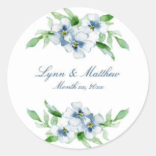 Elegant Navy and White Floral Wedding Classic Round Sticker