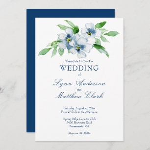Elegant Navy and White Floral Wedding Invitation