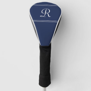 Elegant Navy and White Monogram Striped Initial Golf Head Cover