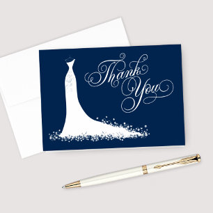Elegant Navy and White Wedding Gown Bridal Shower Thank You Card