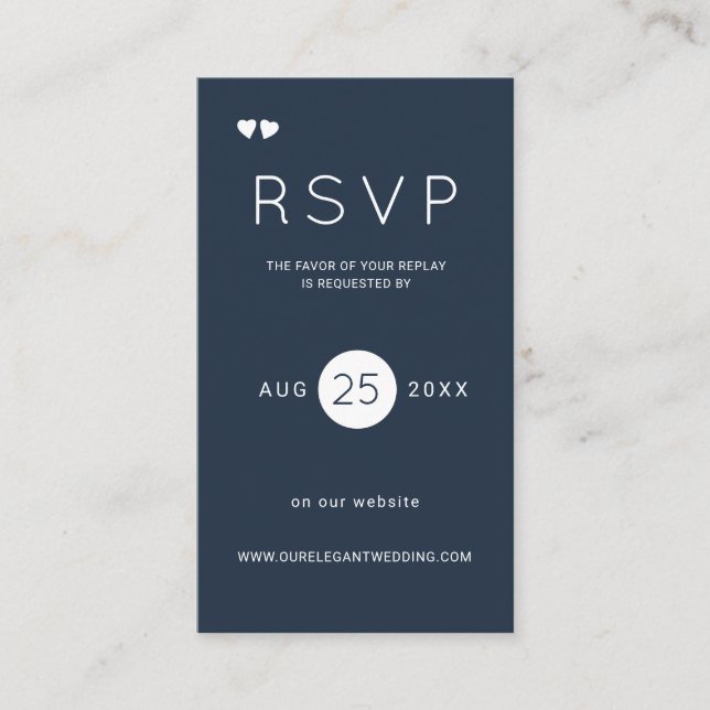 Elegant navy and white wedding website rsvp insert (Front)