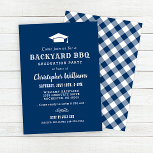 Elegant Navy Backyard BBQ Graduation Party Invitation