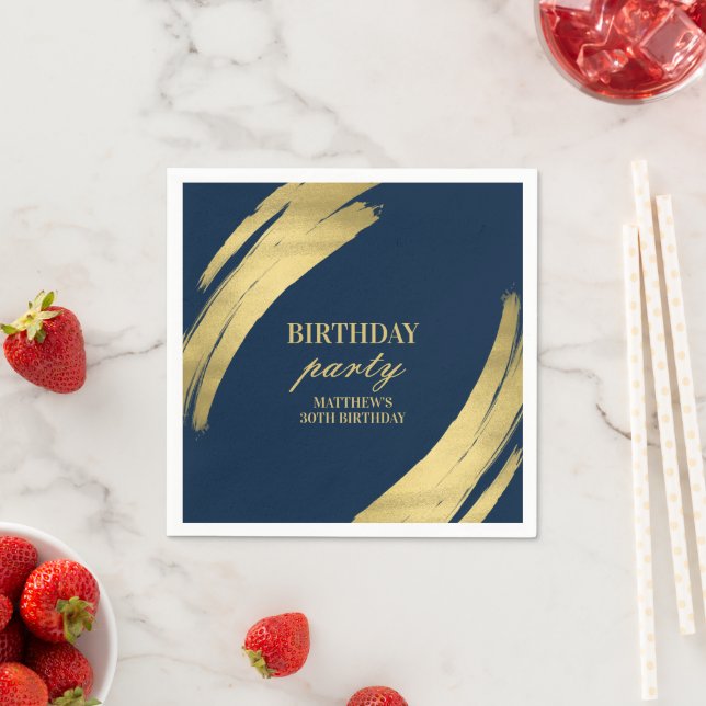 Elegant Navy Birthday Party Gold Foil Paper Plate Napkin (Insitu)