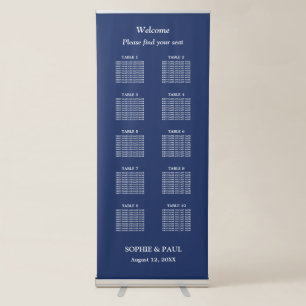 Elegant Navy Blue 10 Table Wedding Seating Chart Retractable Banner