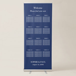 Elegant Navy Blue 12 Table Wedding Seating Chart Retractable Banner