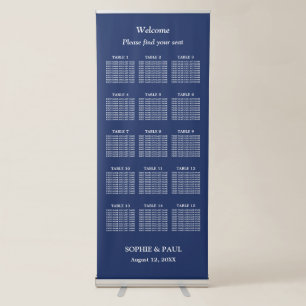 Elegant Navy Blue 15 Table Wedding Seating Chart Retractable Banner