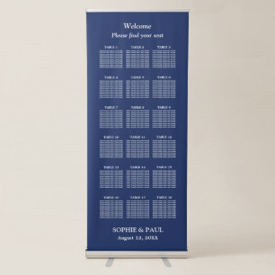 Elegant Navy Blue 18 Table Wedding Seating Chart Retractable Banner
