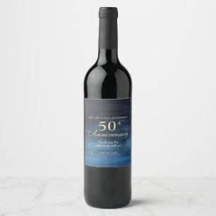 Elegant Navy Blue 50th Wedding Anniversary Wine Label