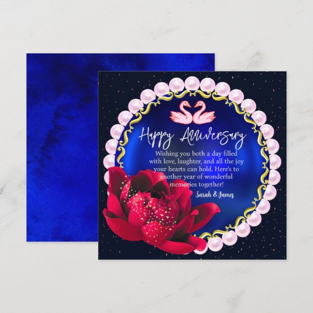 Elegant Navy-Blue 5th Happy Wedding Anniversary Card (Front/Back)