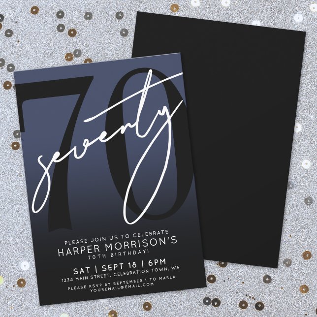 Elegant Navy Blue 70th Birthday Party Invitation (Elegant Navy Blue 70th Birthday Party Invitation)