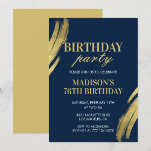 Elegant Navy blue 76th birthday Party invitations