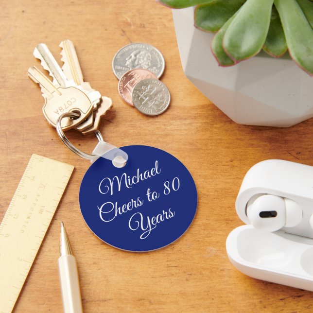 Elegant Navy Blue 80th Birthday Keychain (Desk)
