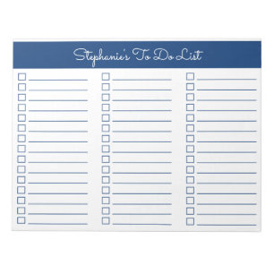 Elegant Navy Blue 8.5x11 Three Column Checklist Notepad