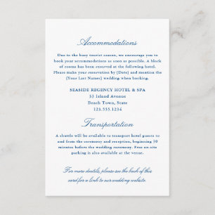 Elegant Navy Blue Accommodations Transportation QR Enclosure Card