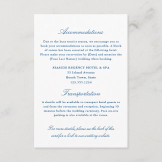 Elegant Navy Blue Accommodations Transportation QR Enclosure Card