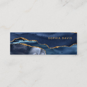 Elegant Navy Blue Agate with Faux Gold Mini Business Card
