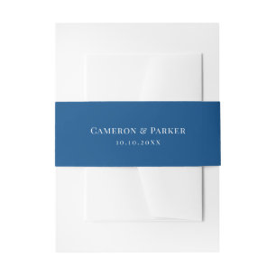 Elegant Navy Blue All Caps Wedding Invitation Belly Band
