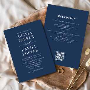 Elegant Navy Blue All in One QR Code Wedding Invitation