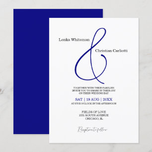 Elegant Navy Blue Ampersand wedding invitation