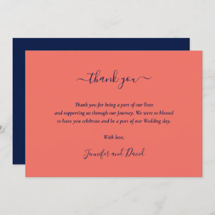 Elegant Navy Blue and Coral Thank You Card