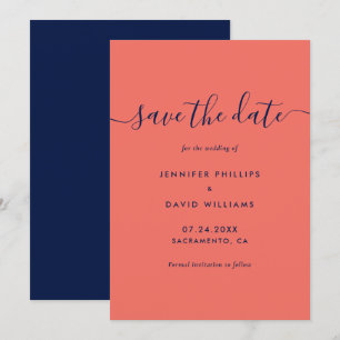 Elegant Navy Blue and Coral Wedding Save The Date