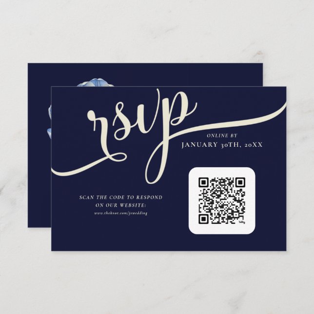 Elegant Navy Blue and Cream Tulip Wedding RSVP Card (Front/Back)