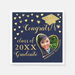 Elegant Navy Blue and Gold 2025 Graduation Napkin