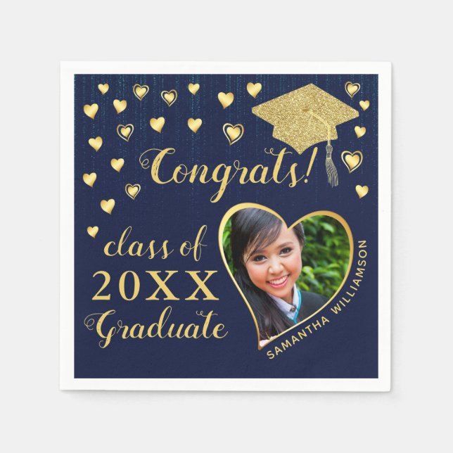 Elegant Navy Blue and Gold 2025 Graduation Napkin (Front)